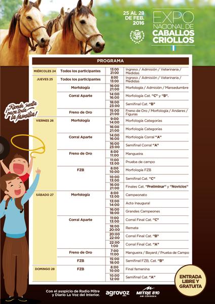 CRONOGRAMA DE ACTIVIDADES EXPLO CABALLOS CRIOLLOS