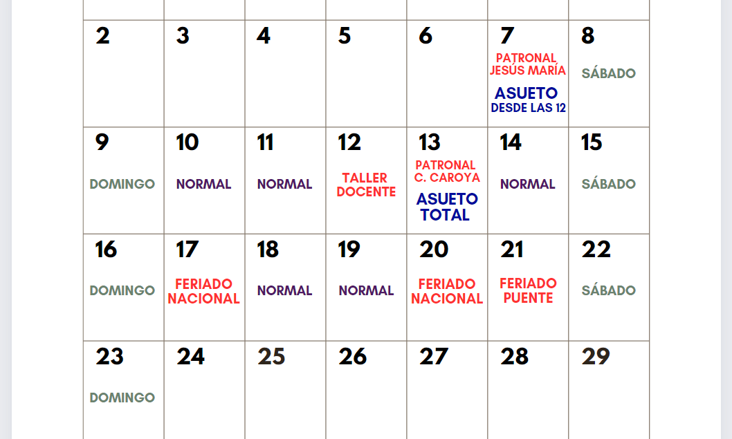 CALENDARIO JUNIO